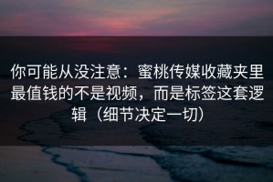 你可能从没注意：蜜桃传媒收藏夹里最值钱的不是视频，而是标签这套逻辑（细节决定一切）