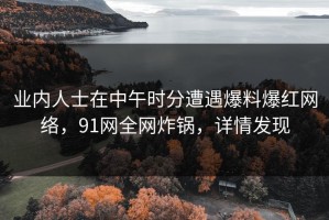 业内人士在中午时分遭遇爆料爆红网络，91网全网炸锅，详情发现